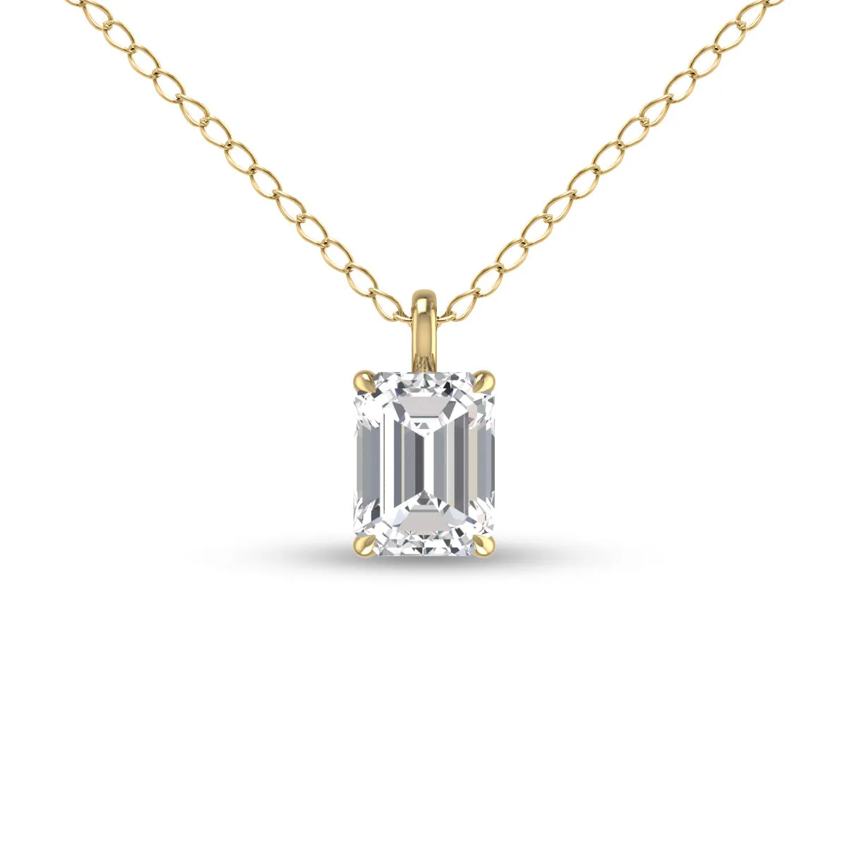 Lab Grown 1 Carat Emerald Solitaire Diamond Pendant In 14K Yellow Gold