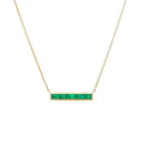 Lab Grown Baguette Emerald Bar Necklace
