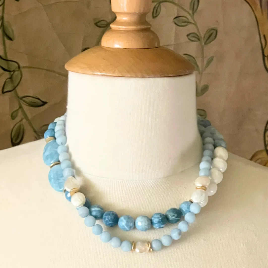 Larimar And White Jade Necklace
