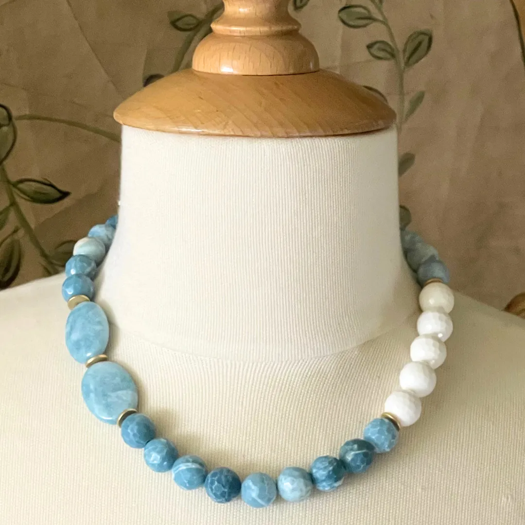 Larimar And White Jade Necklace