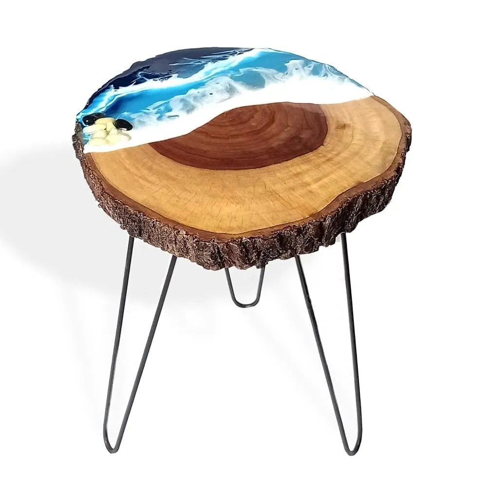 LATEST HANDICRAFTS Antique Wooden Side Table | End Table | Ocean & Beach Look Round coffee Table for Bedroom Living Room | 12-13" Dia x 16" Height