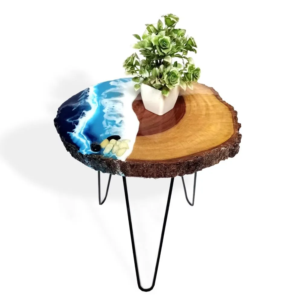LATEST HANDICRAFTS Antique Wooden Side Table | End Table | Ocean & Beach Look Round coffee Table for Bedroom Living Room | 12-13" Dia x 16" Height
