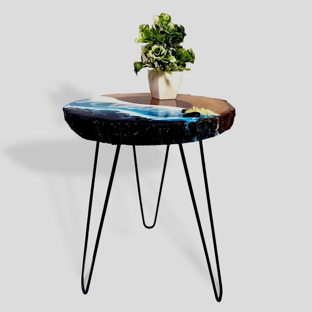 LATEST HANDICRAFTS Antique Wooden Side Table | End Table | Ocean & Beach Look Round coffee Table for Bedroom Living Room | 12-13" Dia x 16" Height