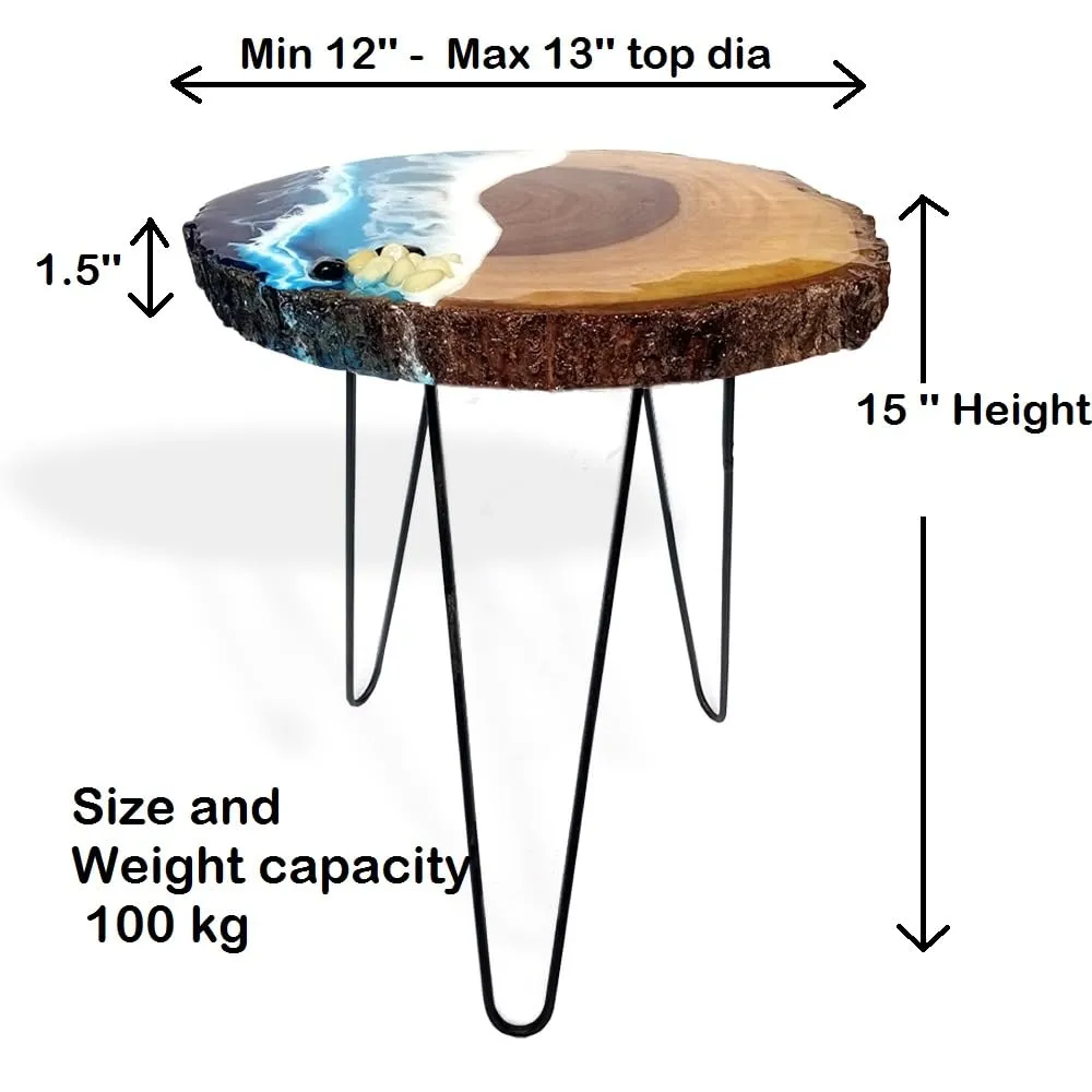 LATEST HANDICRAFTS Antique Wooden Side Table | End Table | Ocean & Beach Look Round coffee Table for Bedroom Living Room | 12-13" Dia x 16" Height