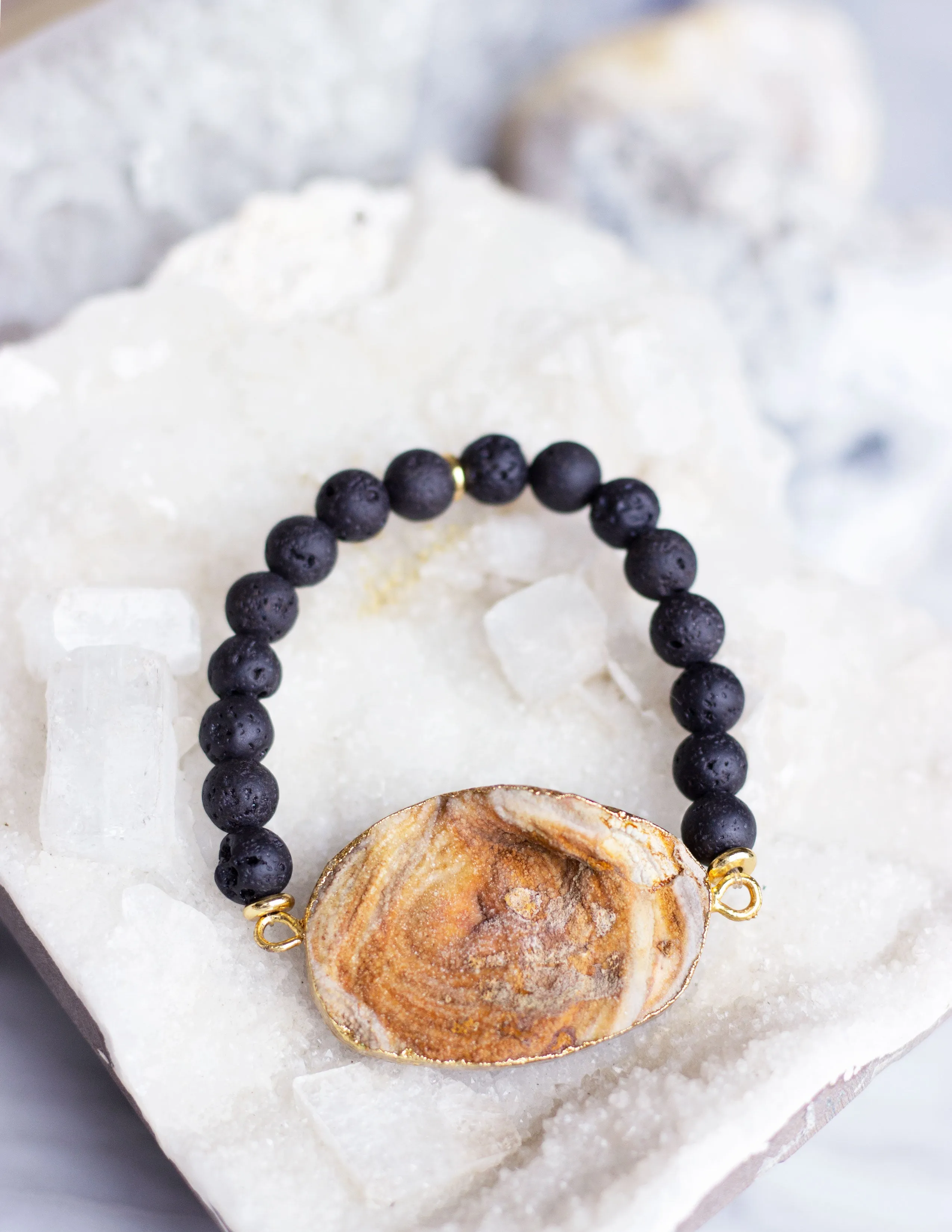 LAVA BEADS/ QUARTZ BRACELET- 0716