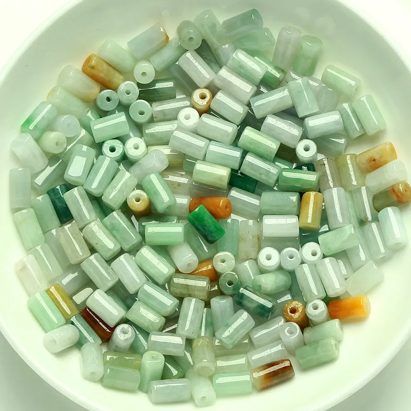 Length 6.5mm-8mm Thickness 3mm-4mm Natural Jade Beads Jadeite Mixed Colors Cylinder Bead WBD13
