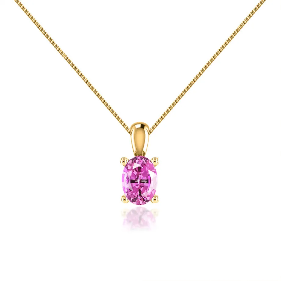 LILA - Oval Pink Sapphire 4 Claw Drop Pendant 18k Yellow Gold