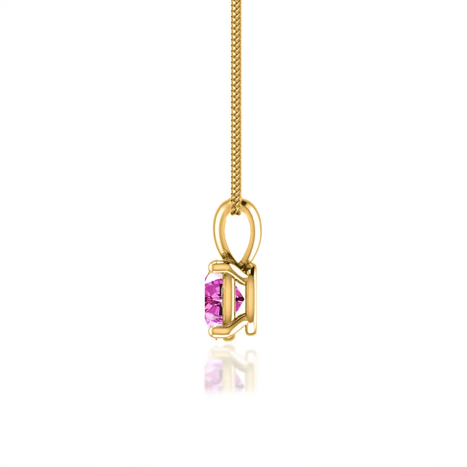 LILA - Oval Pink Sapphire 4 Claw Drop Pendant 18k Yellow Gold