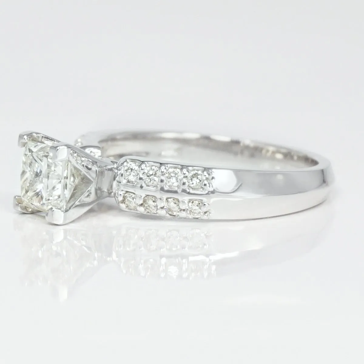 Limited 0.70 CT Princess and Round Cut Diamond Engagement Ring in 14 KT White Gold