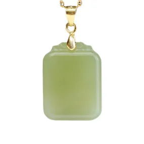Luxurious Square Sterling Silver Pendant with Exquisite Hetian Jade