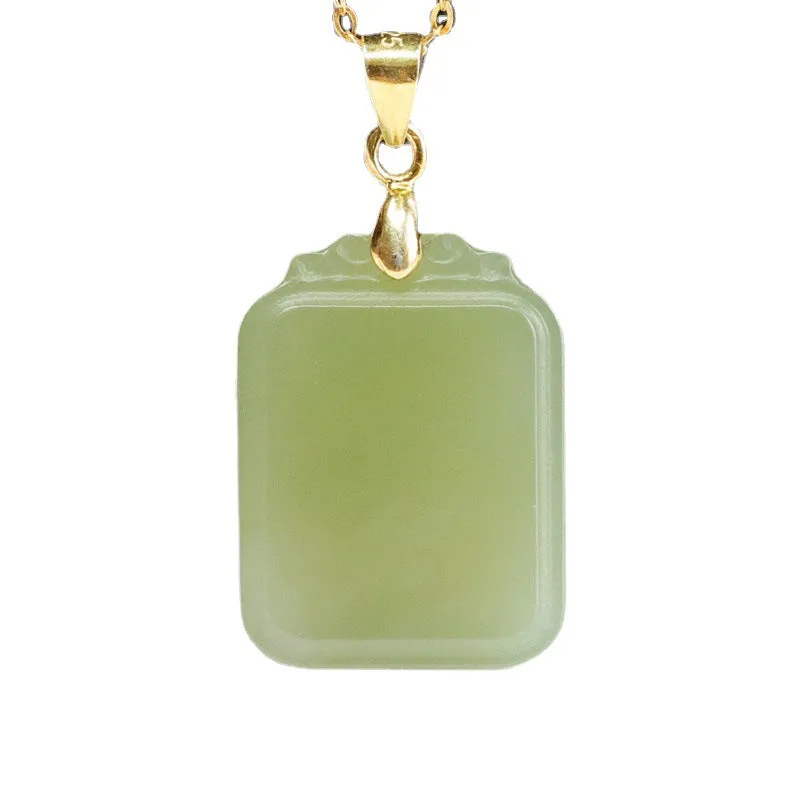 Luxurious Square Sterling Silver Pendant with Exquisite Hetian Jade