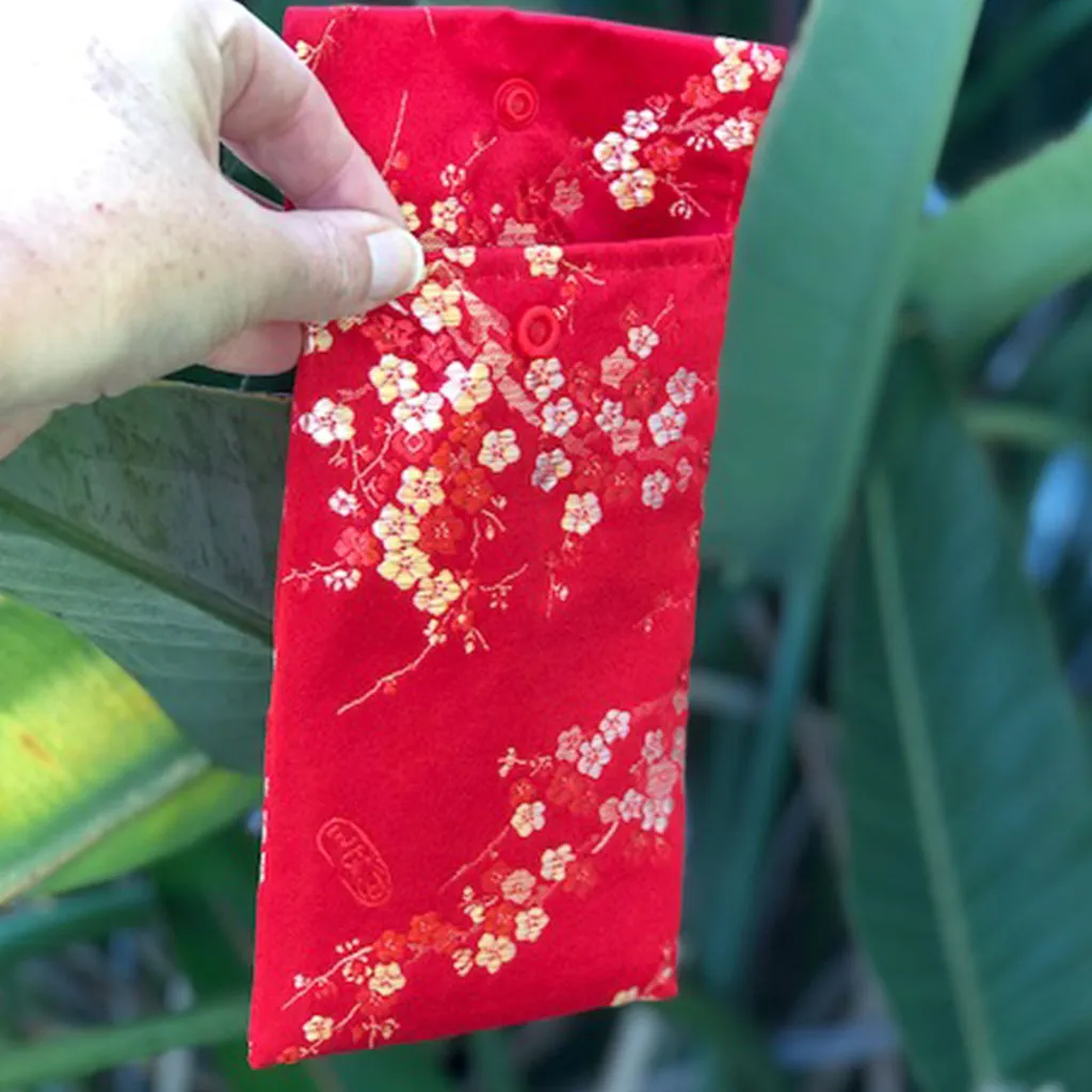 Luxury Red Money Packet - Silk Cherry blossoms