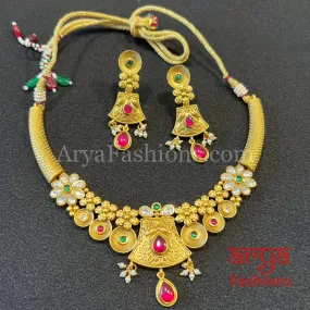 Mani Antique Gold Rajwadi Meenakari Necklace