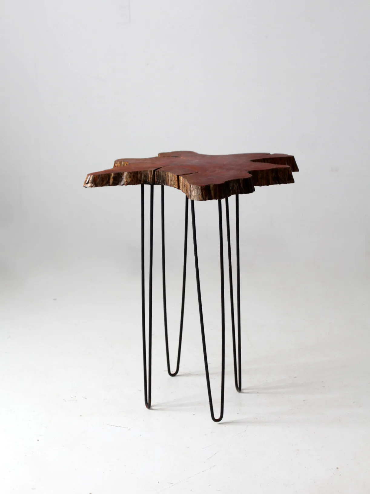mid century live edge wood side table