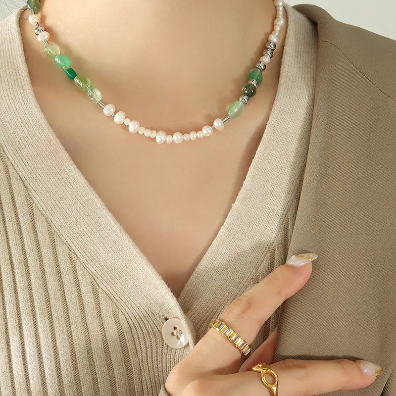 Natural Jade and Freshwater Pearl Necklace