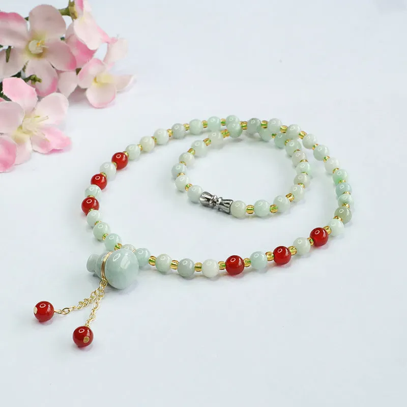 Natural Jade Necklace Jade Gourd Lifting Red Agate Bead Chain