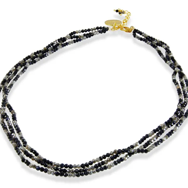 Necklace - Beaded Labradorite & Blue Sapphires 3 Lines 16"