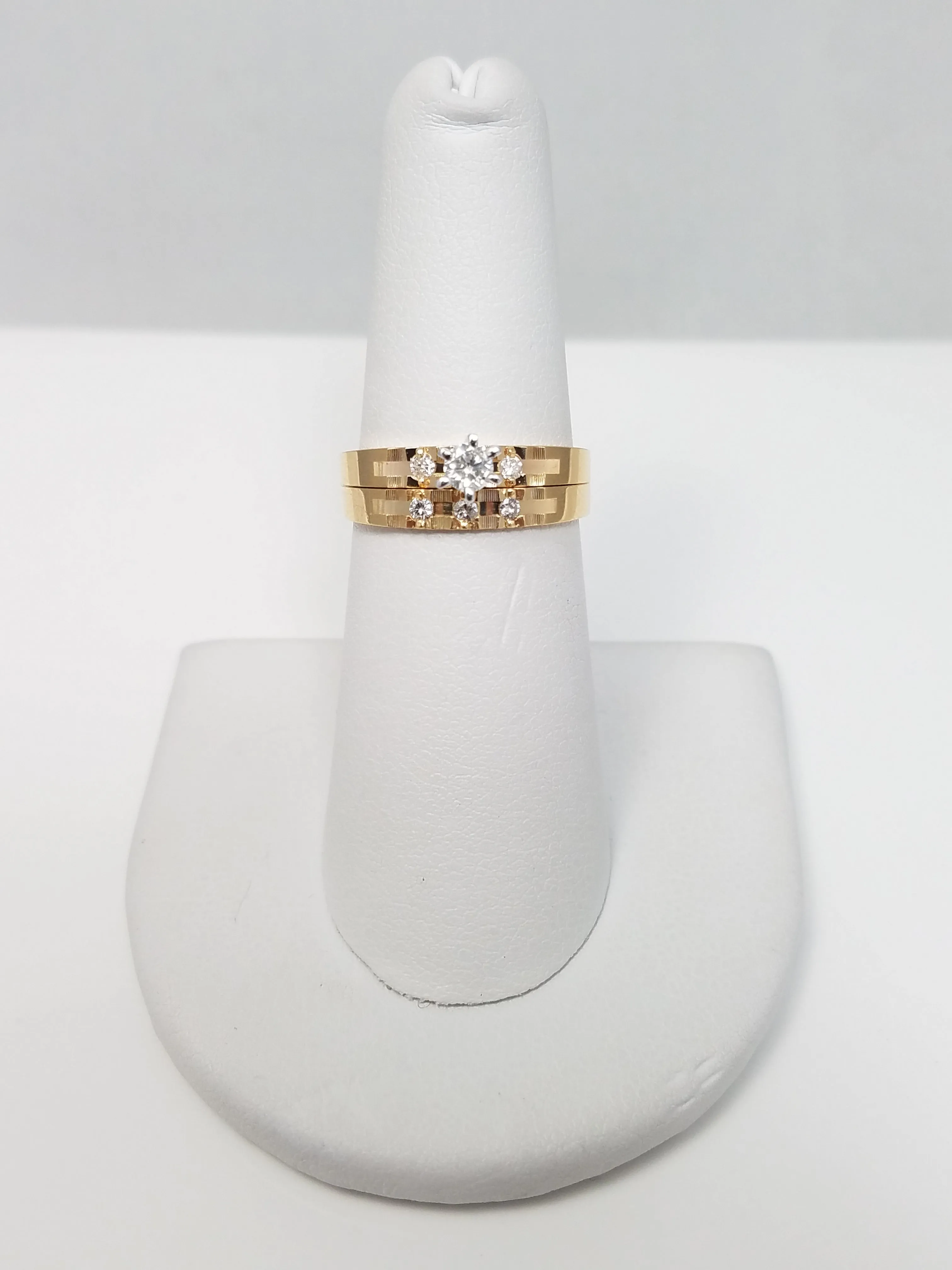 New! Natural Diamond 14k Gold Engagement Ring & Band Set