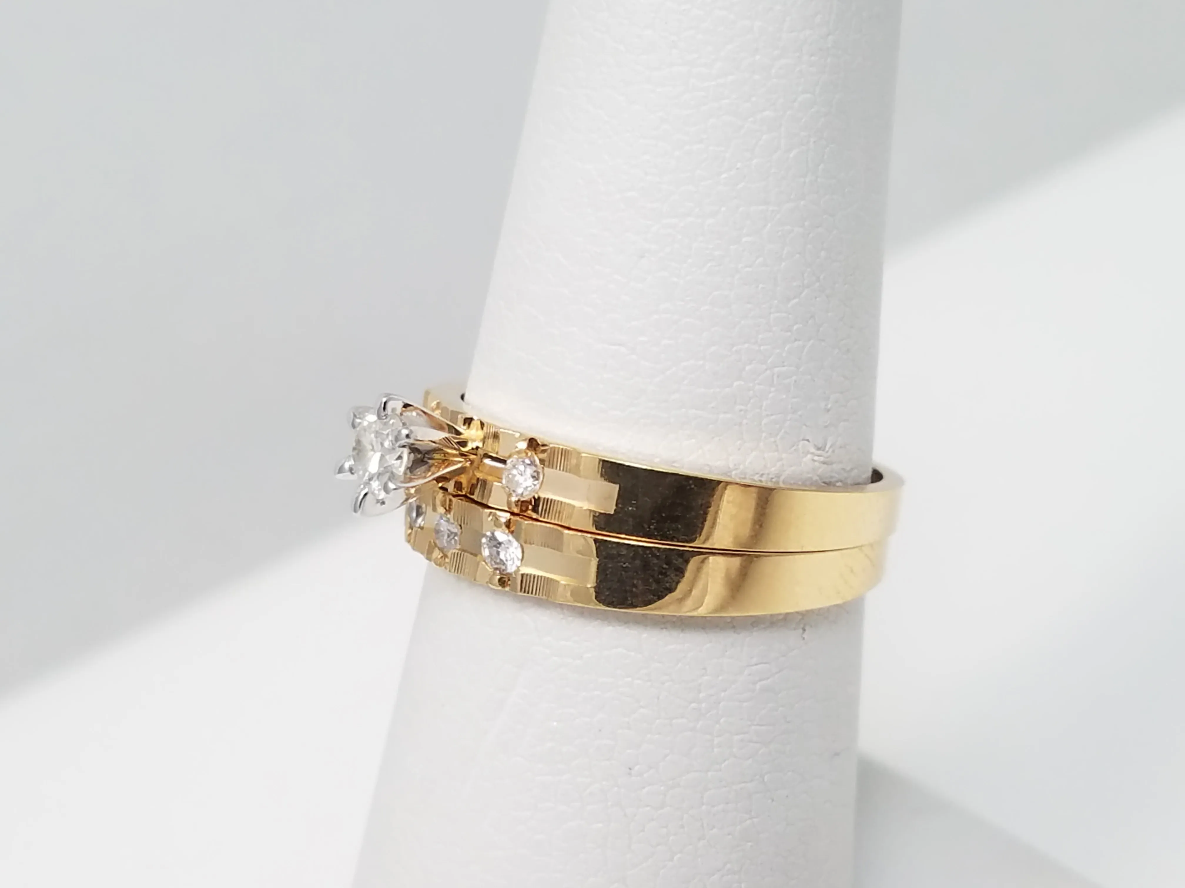 New! Natural Diamond 14k Gold Engagement Ring & Band Set