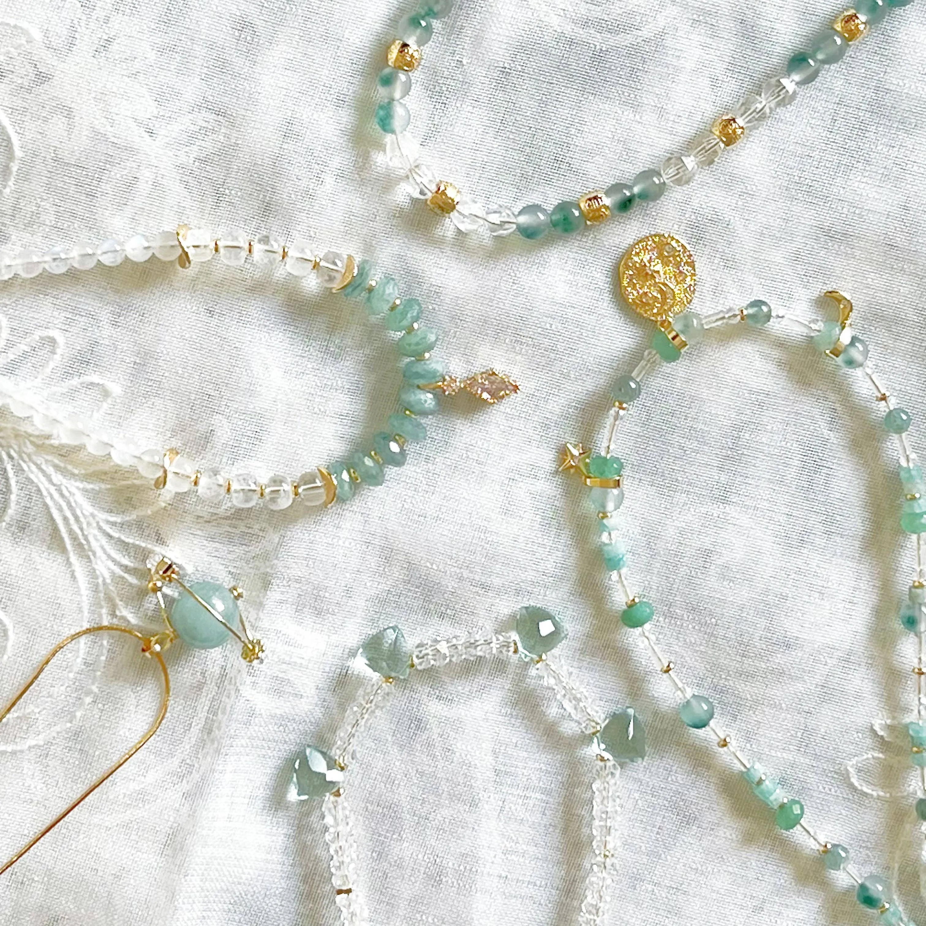 Ninaouity - Moon and Star Pendant with Green Jade Chain Necklace