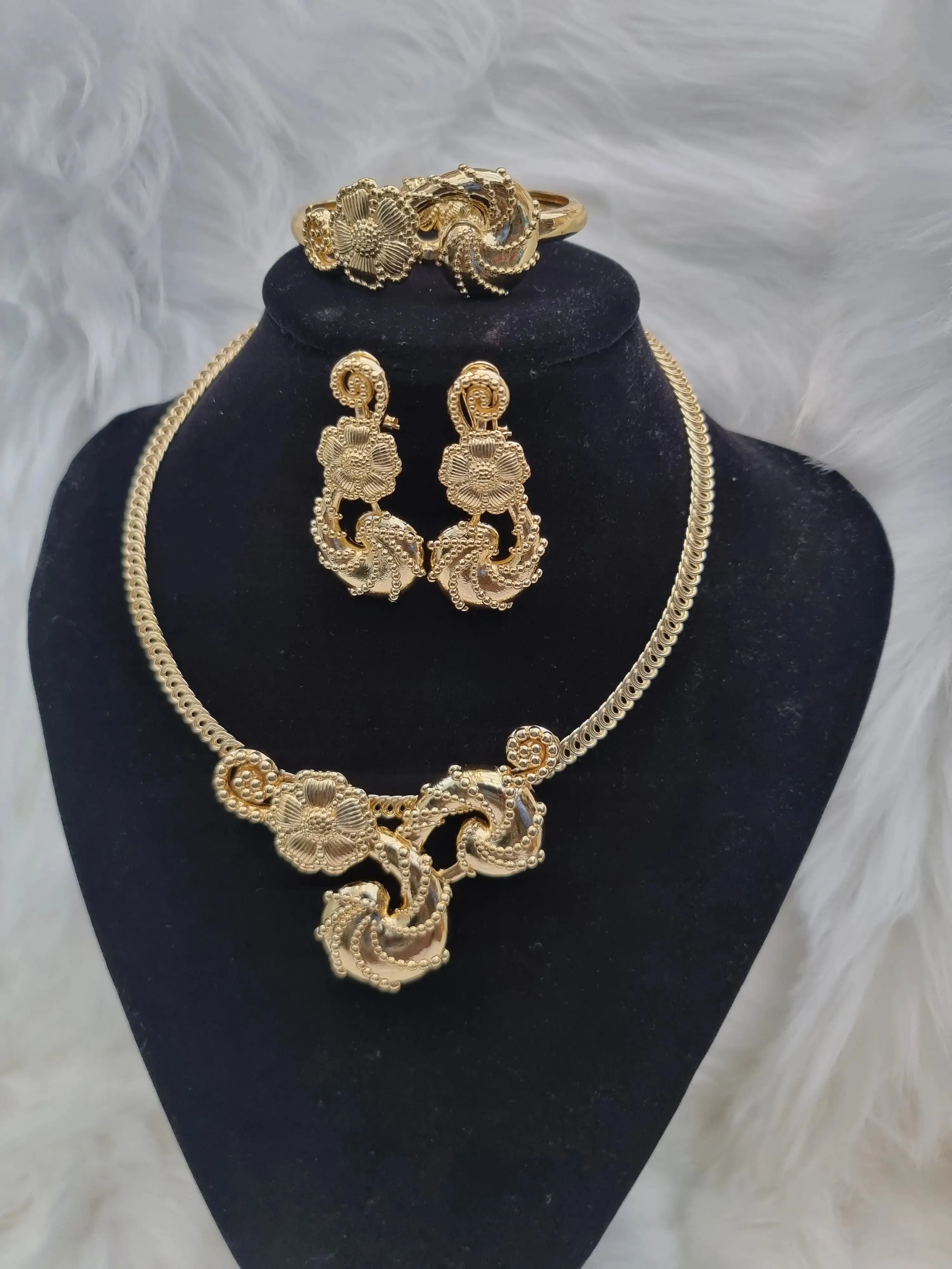 Non-Tarnish New Design Gold Bridal Party Necklace Jewellery set