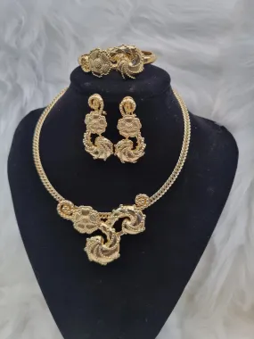 Non-Tarnish New Design Gold Bridal Party Necklace Jewellery set