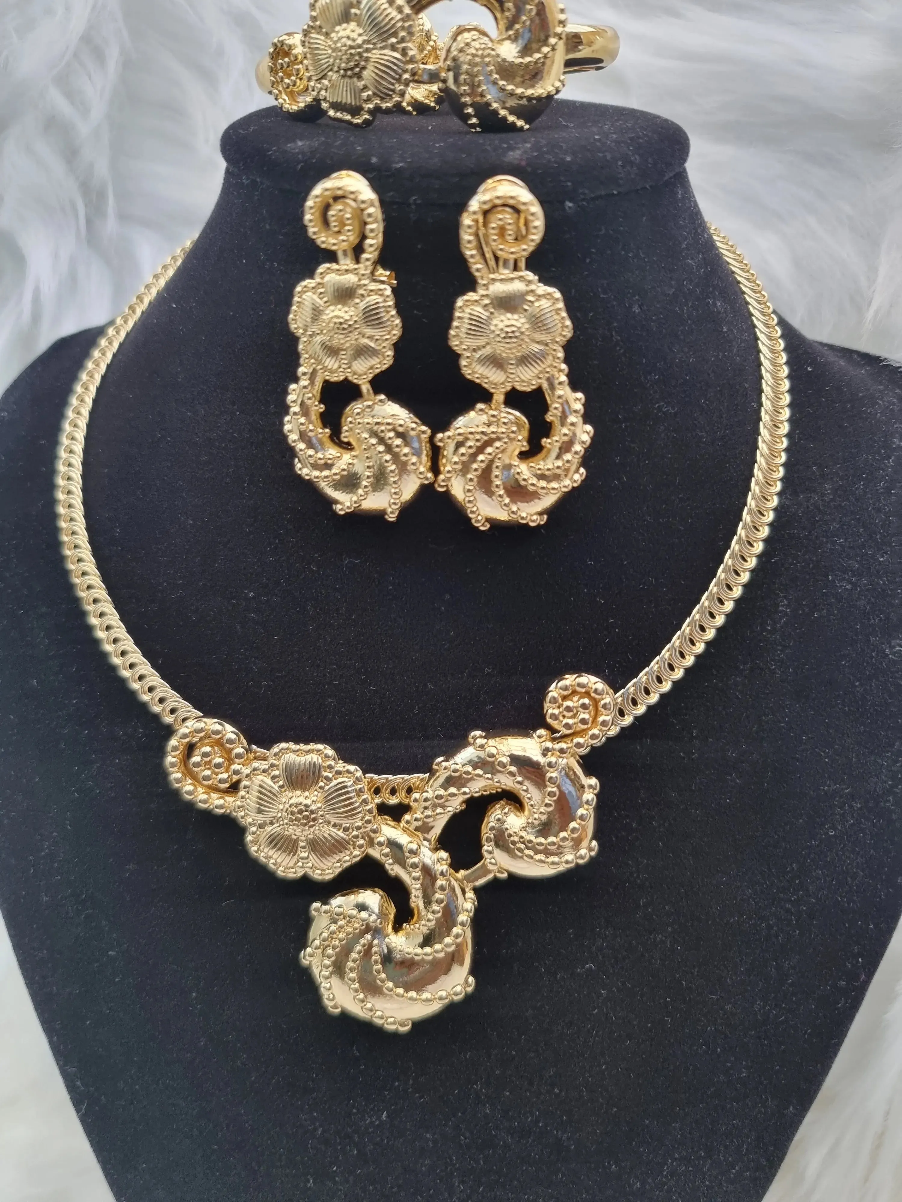 Non-Tarnish New Design Gold Bridal Party Necklace Jewellery set