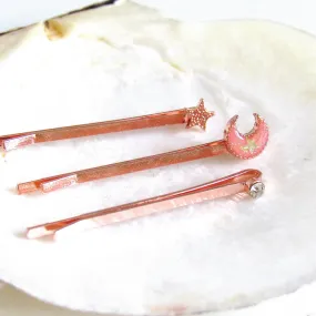 (On Sale!) Rose Gold Crescent Moon Barette Set (3 piece)