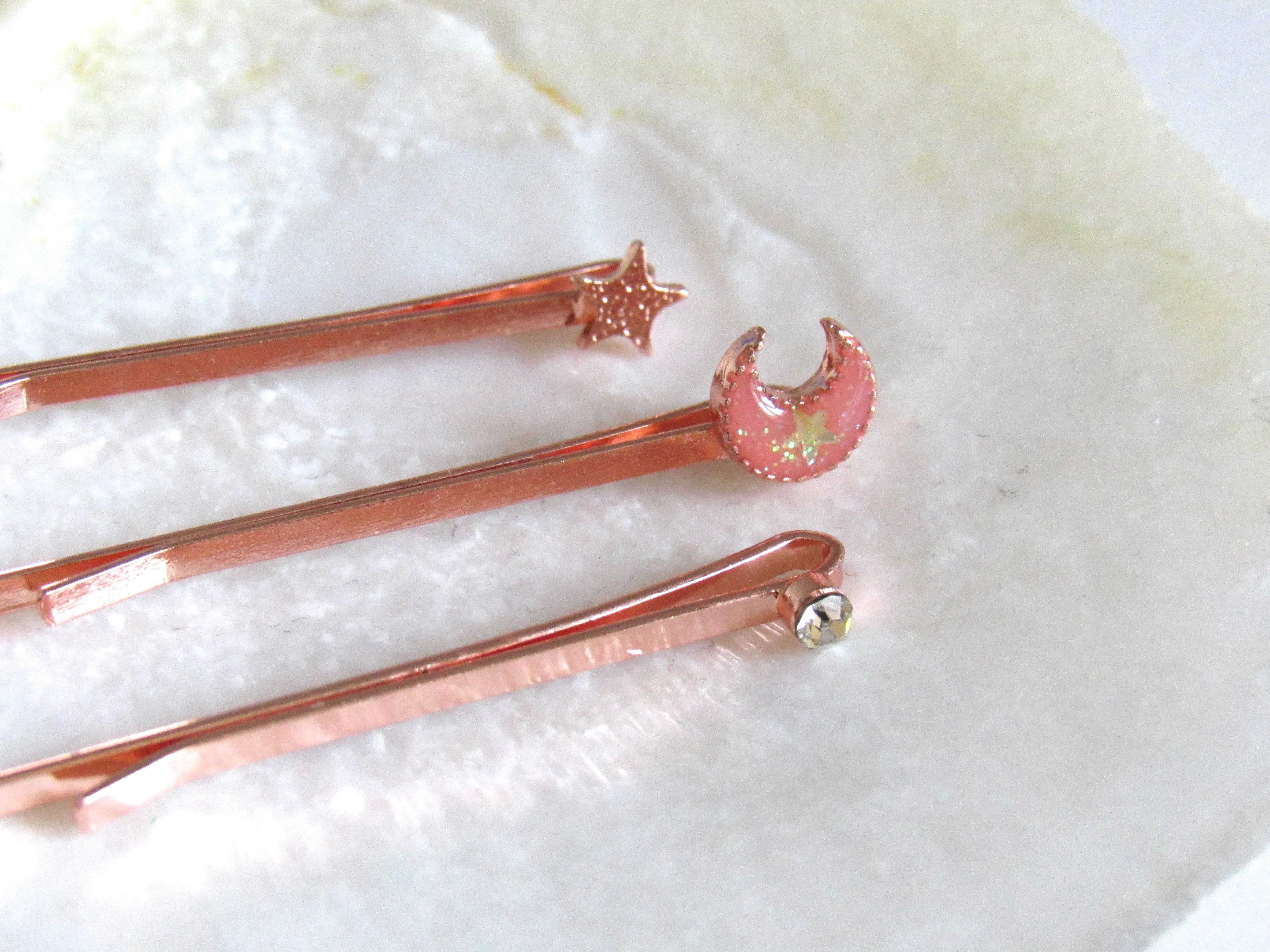 (On Sale!) Rose Gold Crescent Moon Barette Set (3 piece)