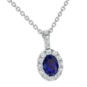 Oval Sapphire Diamond Halo Necklace