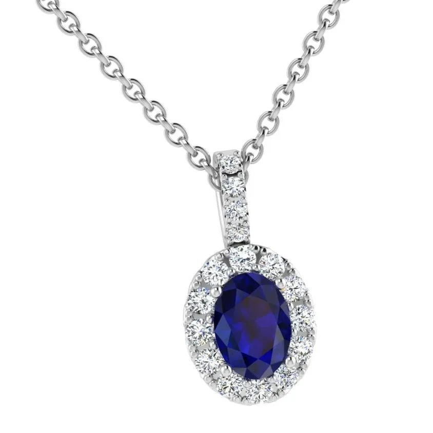 Oval Sapphire Diamond Halo Necklace