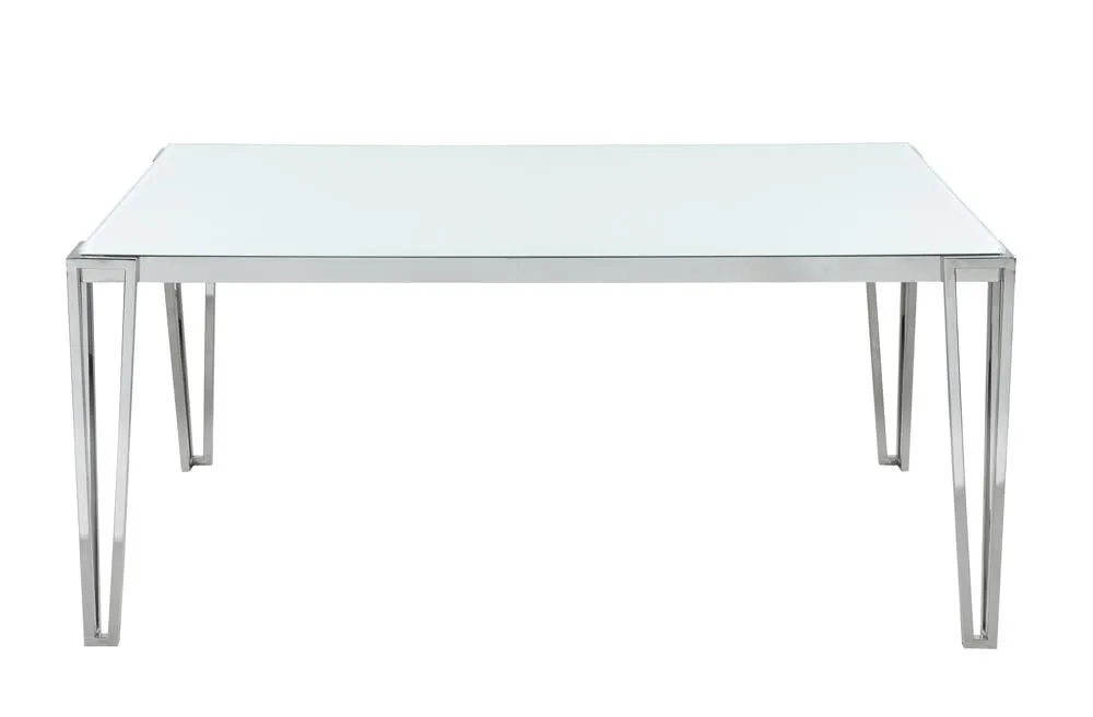 Pauline White/Chrome Rectangular Dining Table with Metal Leg