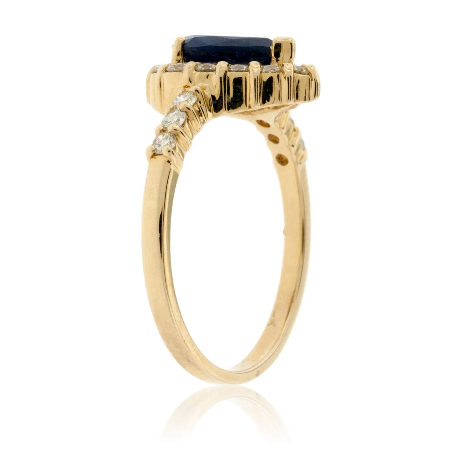 Pear-Shaped Blue Sapphire and Diamond Halo Ring