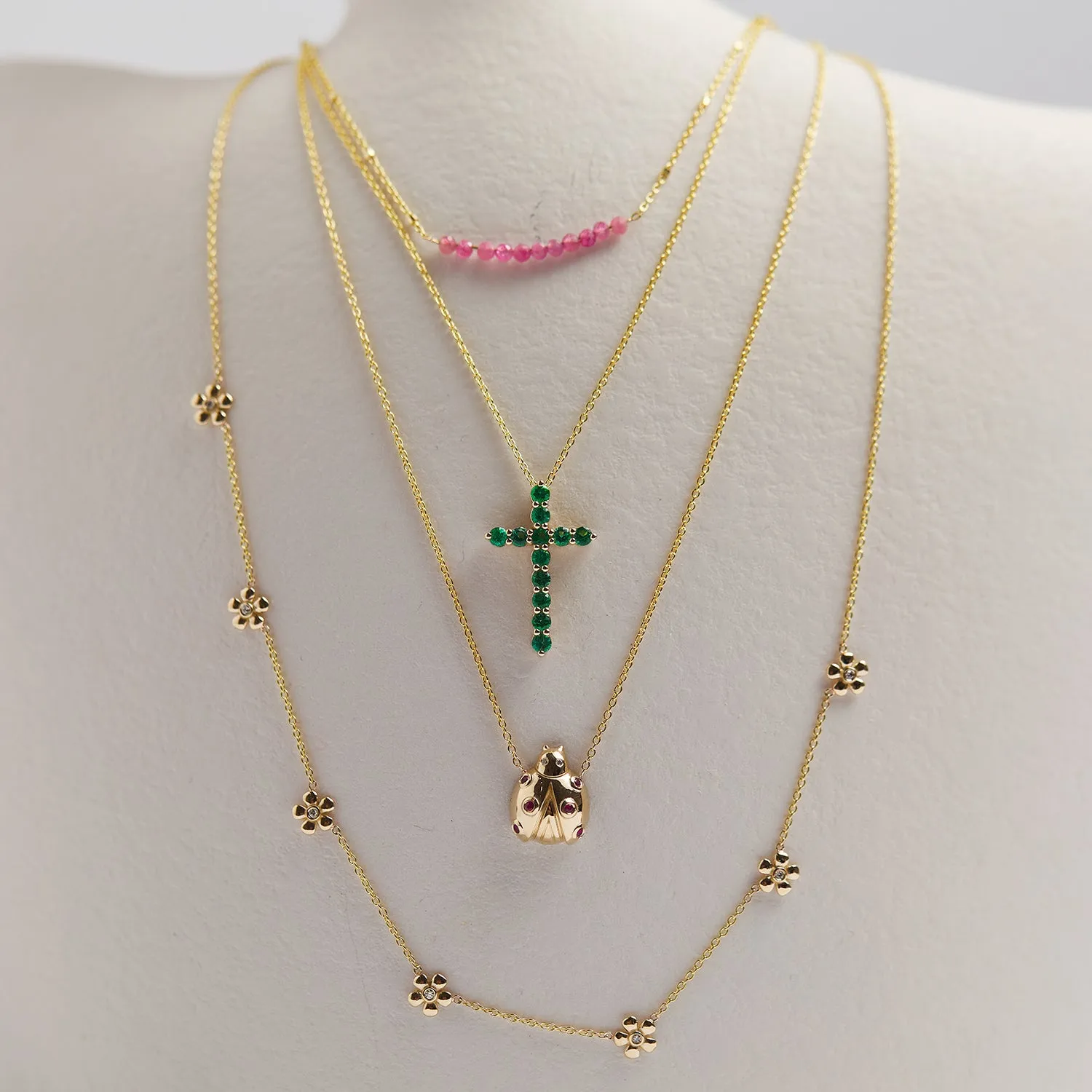 Pink Sapphire Bead Bar Necklace