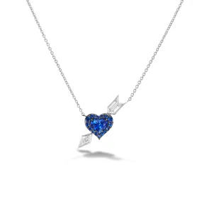 Platinum Sapphire and Natural Diamond 18 inch Necklace
