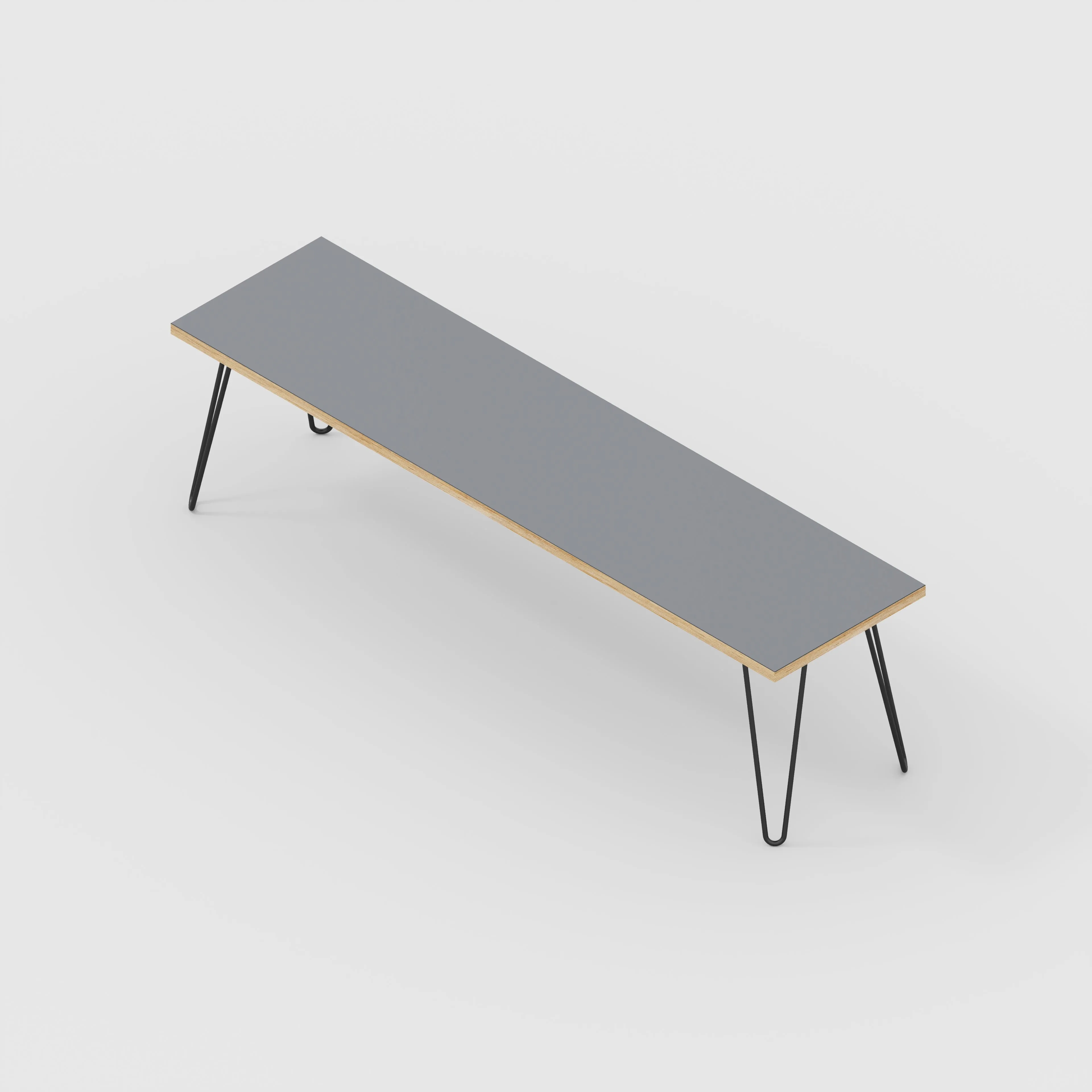 Plywood Bench Seat with Black Hairpin Legs - Formica Tornado Grey - 1600(w) x 400(d)