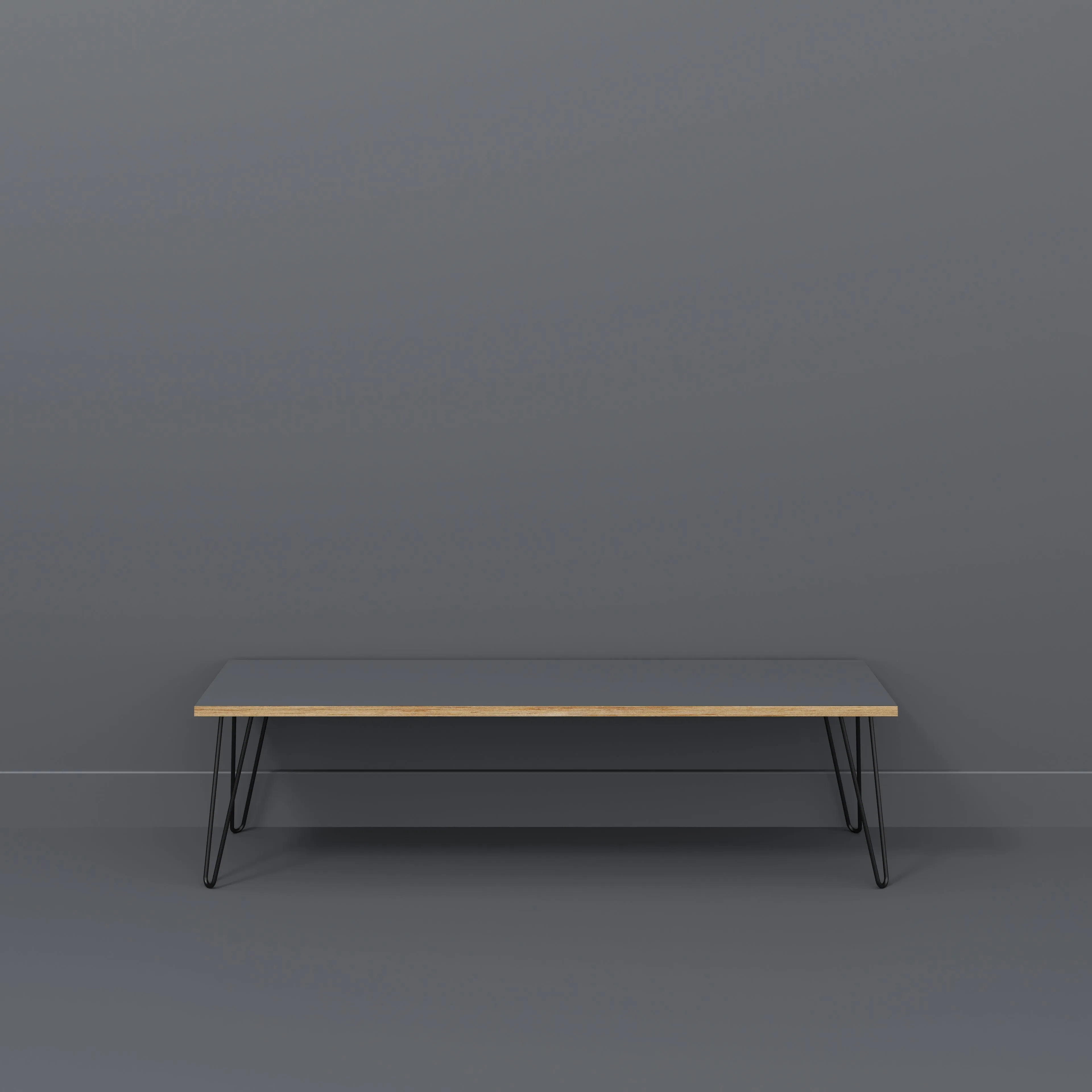 Plywood Bench Seat with Black Hairpin Legs - Formica Tornado Grey - 1600(w) x 400(d)