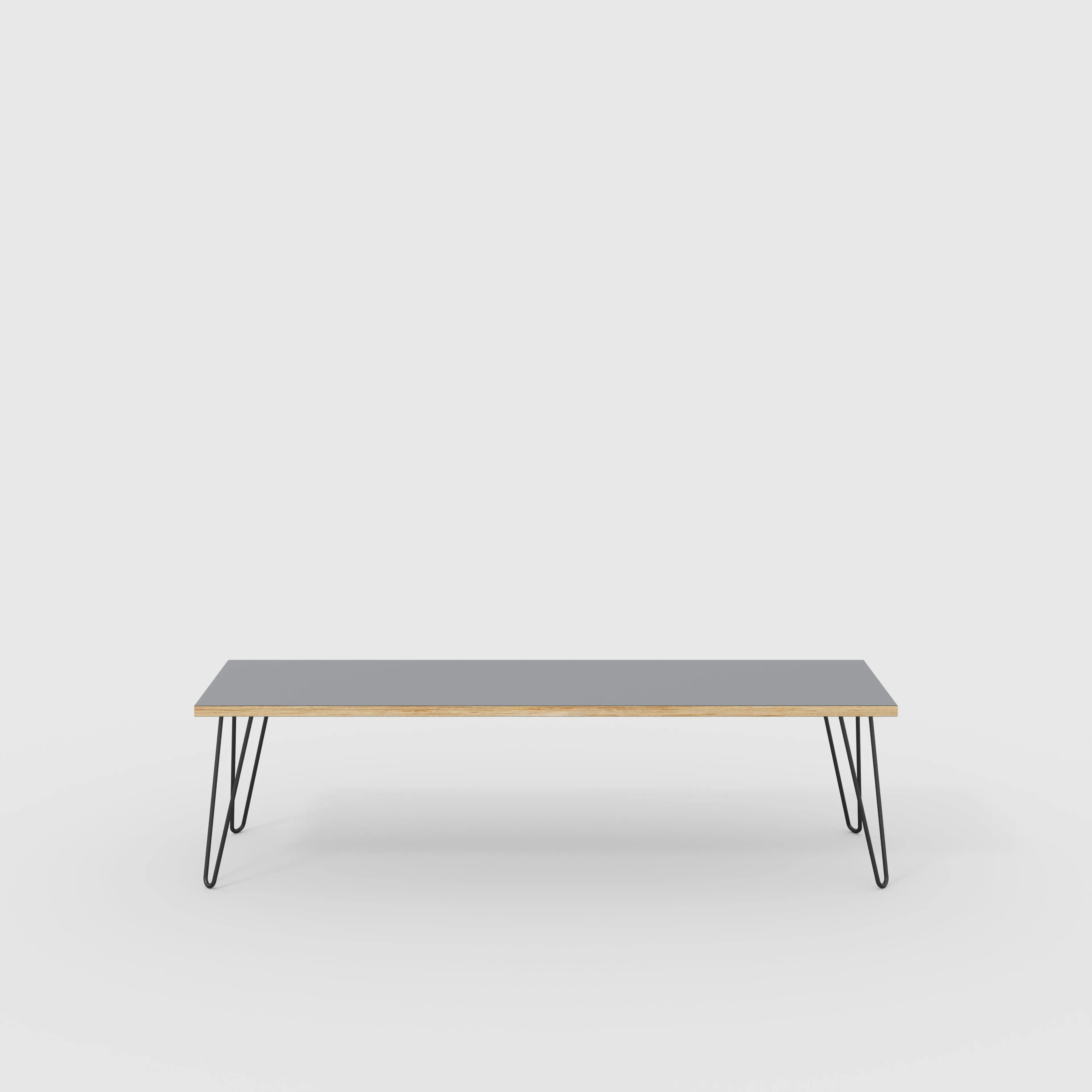 Plywood Bench Seat with Black Hairpin Legs - Formica Tornado Grey - 1600(w) x 400(d)