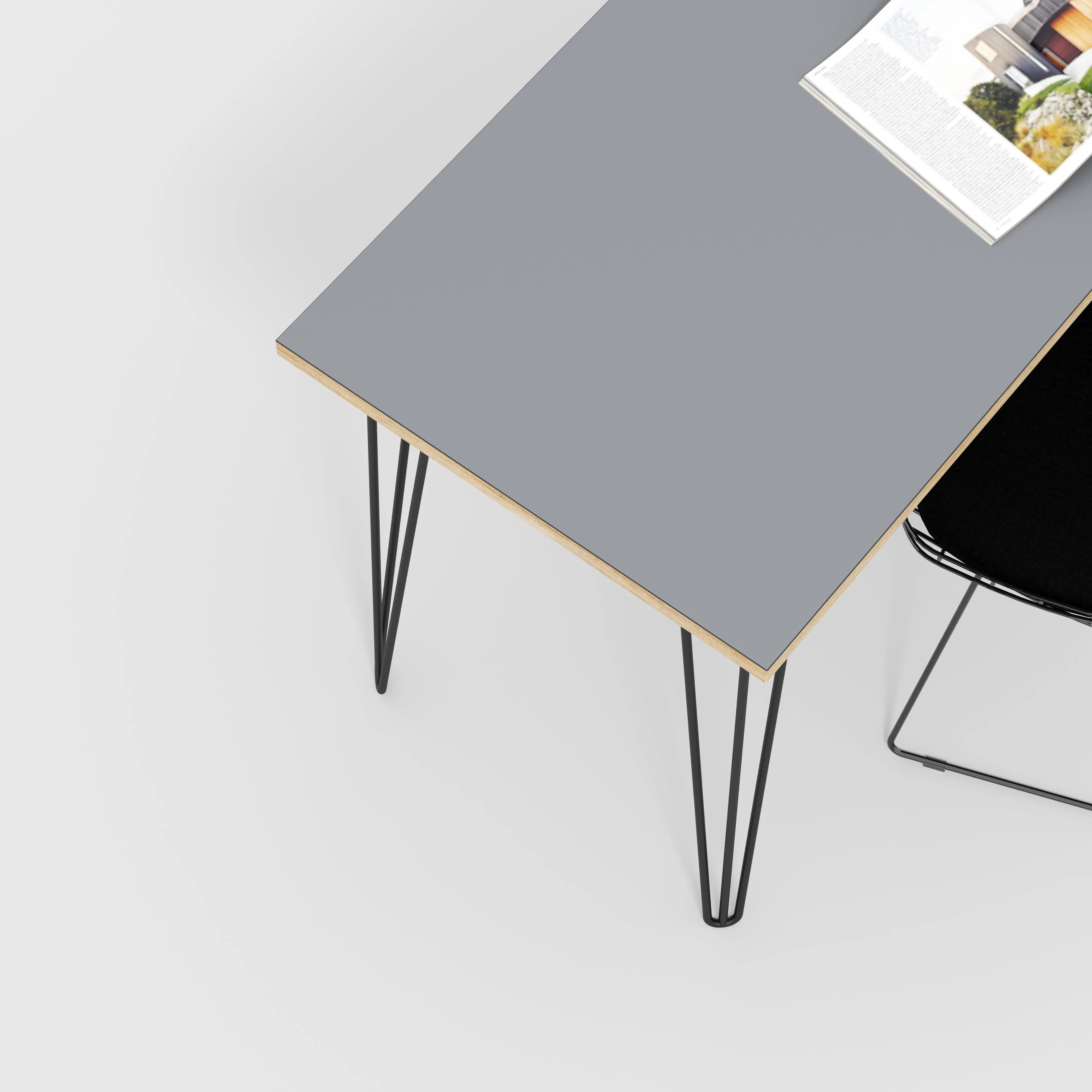 Plywood Desk with Black Hairpin Legs - Formica Tornado Grey - 1200(w) x 600(d) x 735(h)