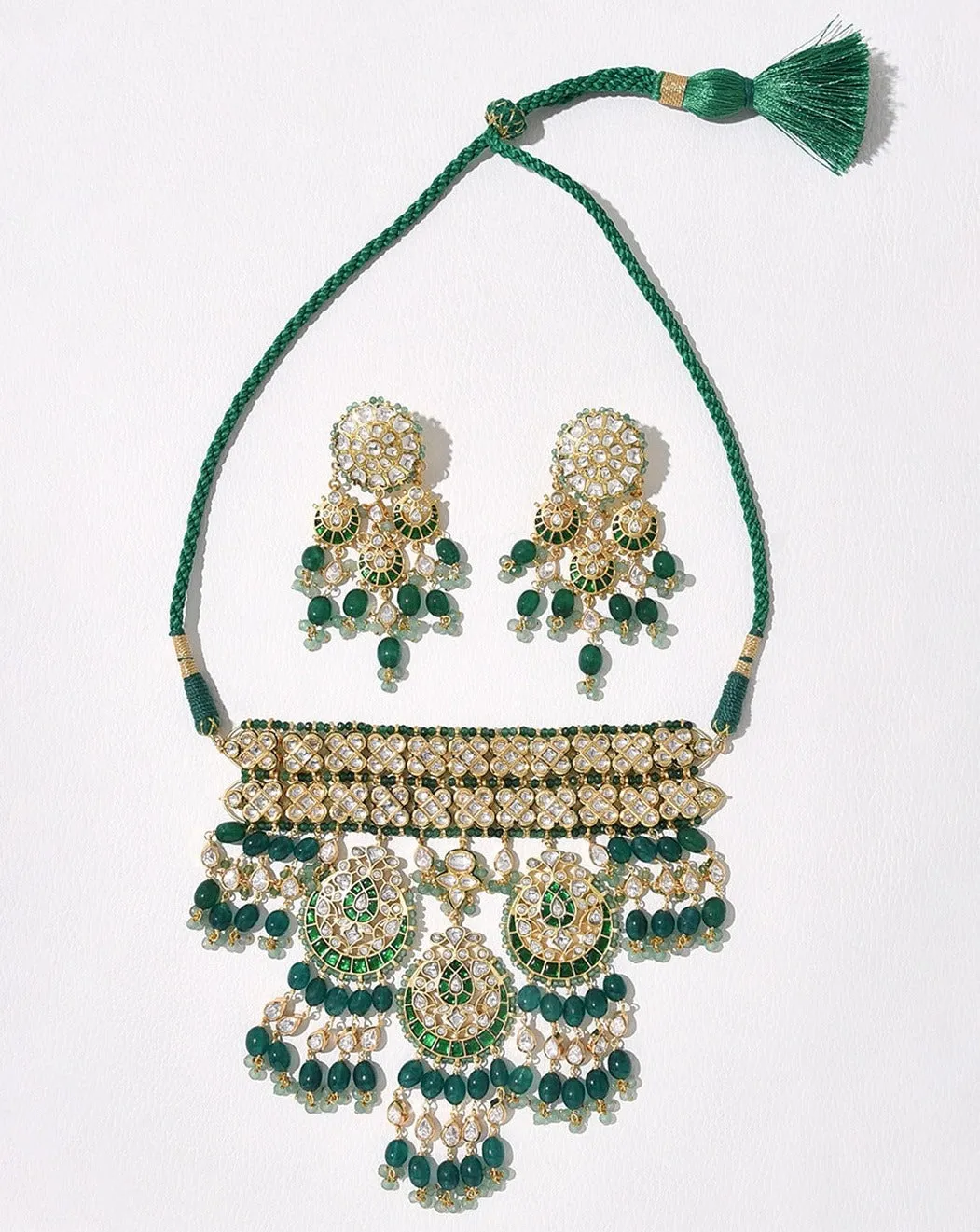 Polki & Green Jade Bridal Necklace Set