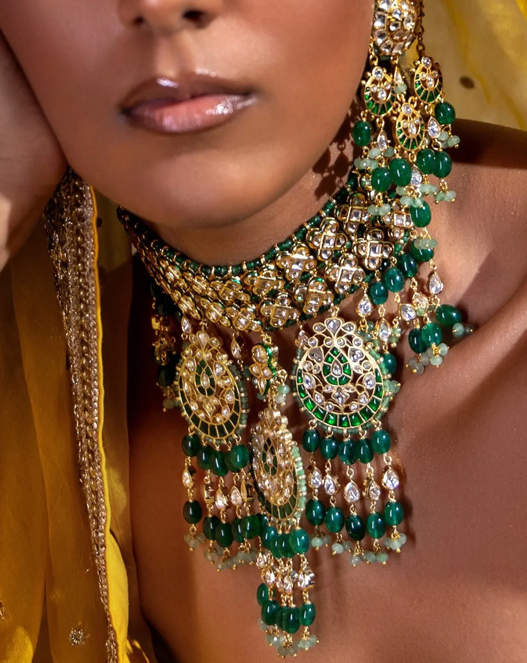 Polki & Green Jade Bridal Necklace Set