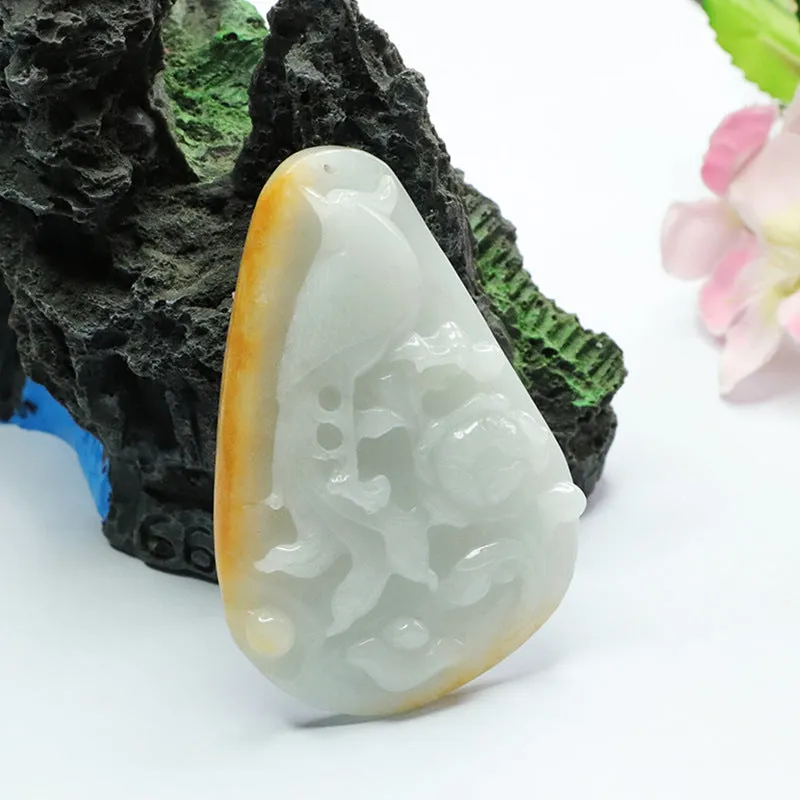 Pretty Phoenix Peony Jade Fortune Pendant
