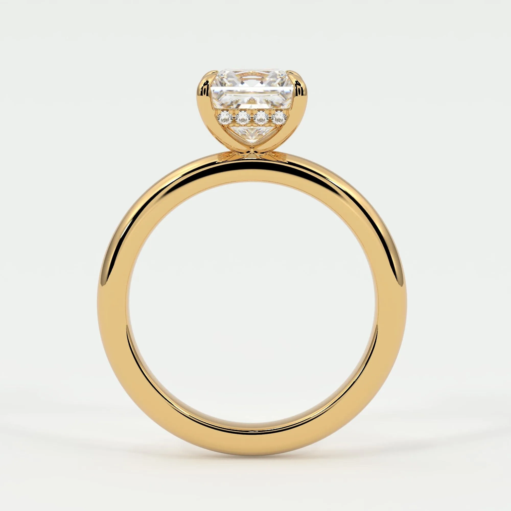 Princess Cut Pave Diamond Hidden Halo, Gold Band