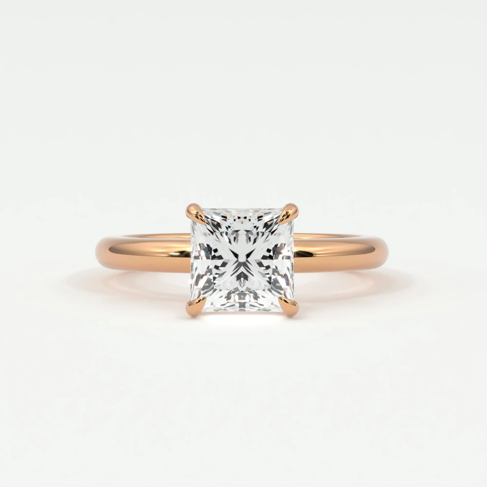 Princess Cut Pave Diamond Hidden Halo, Gold Band