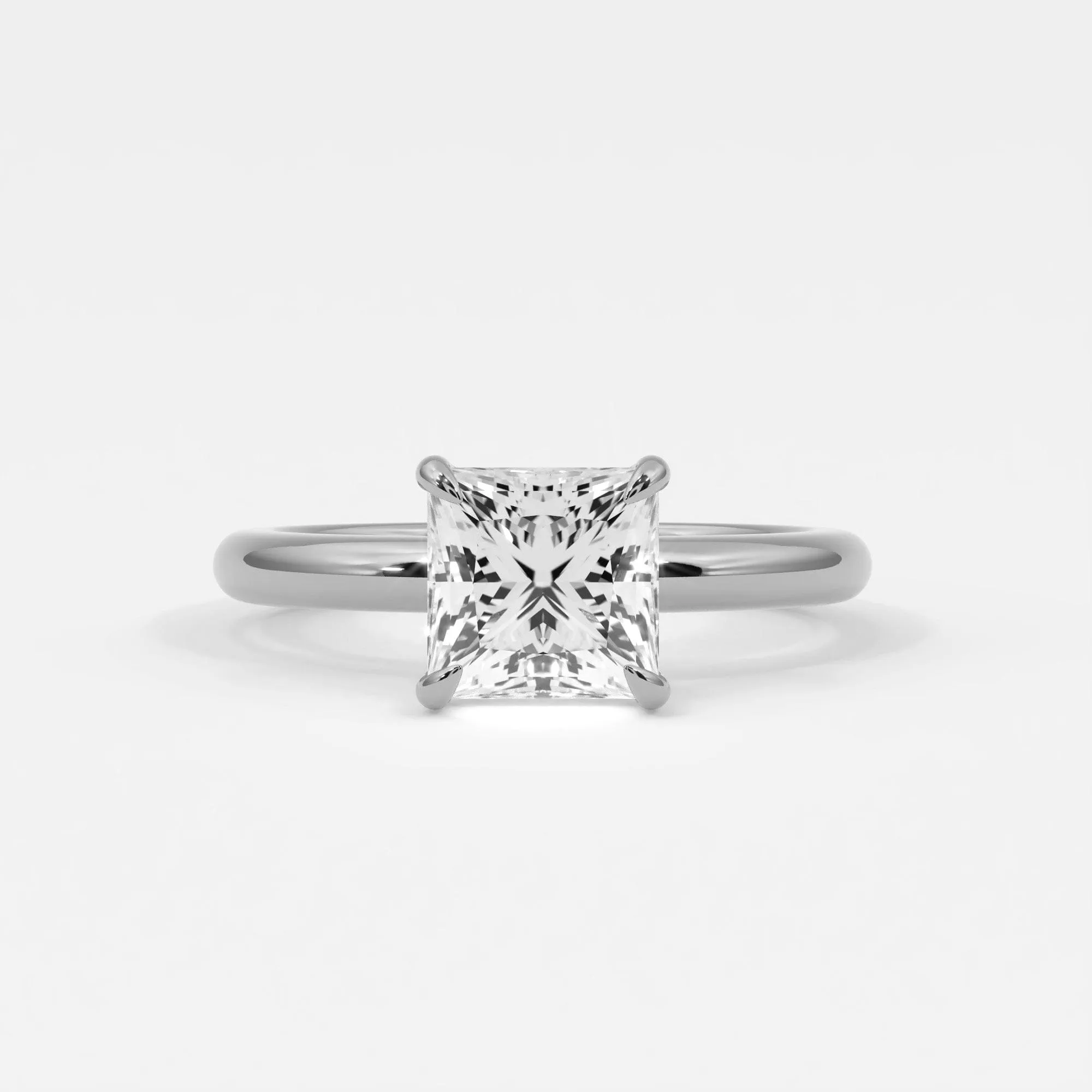 Princess Cut Pave Diamond Hidden Halo, Gold Band