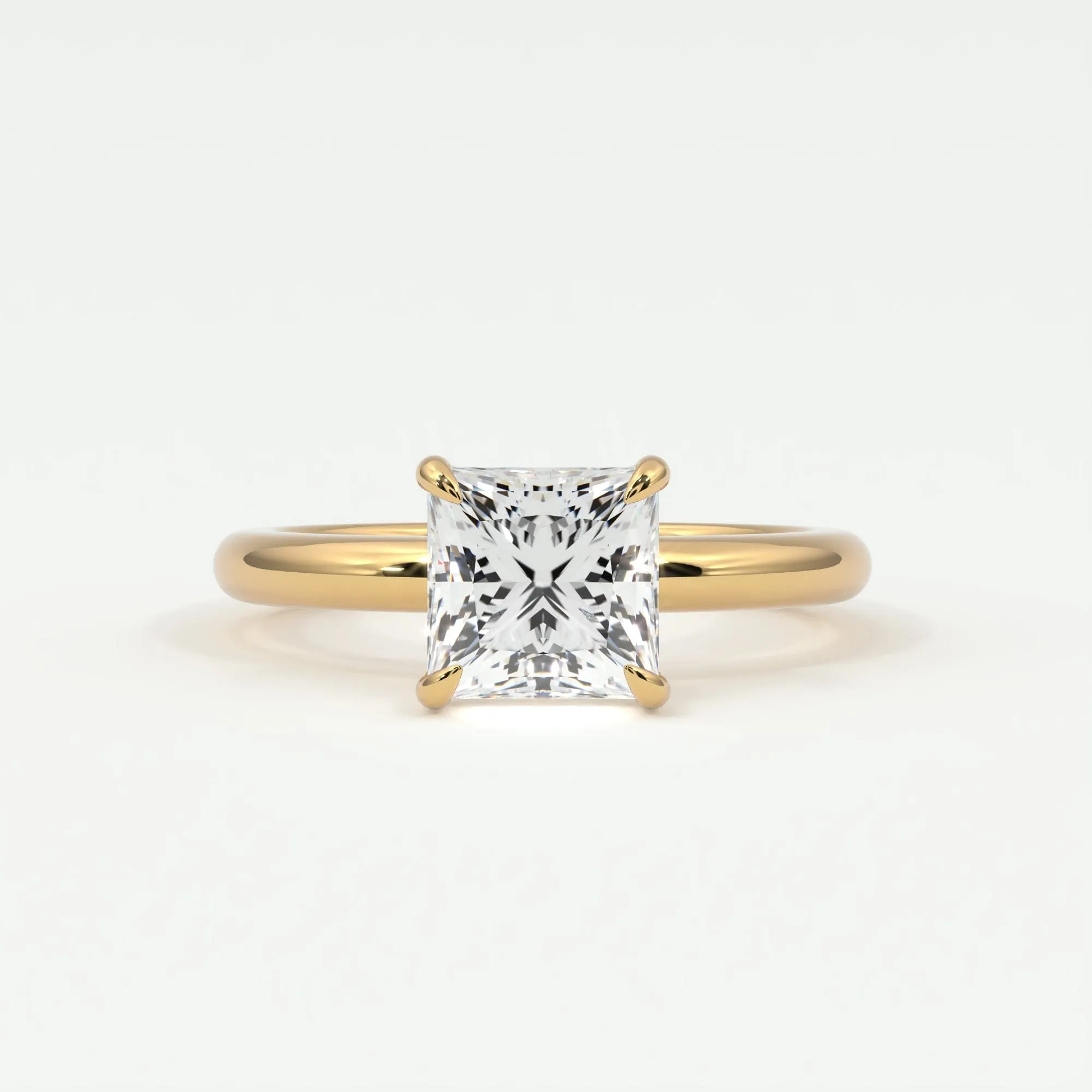 Princess Cut Pave Diamond Hidden Halo, Gold Band