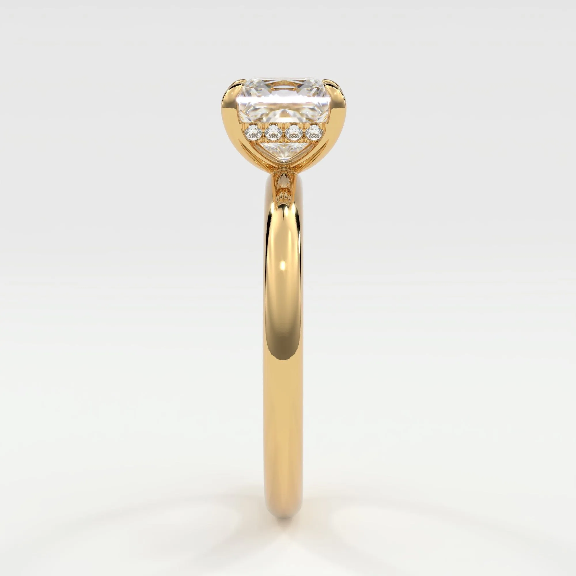 Princess Cut Pave Diamond Hidden Halo, Gold Band