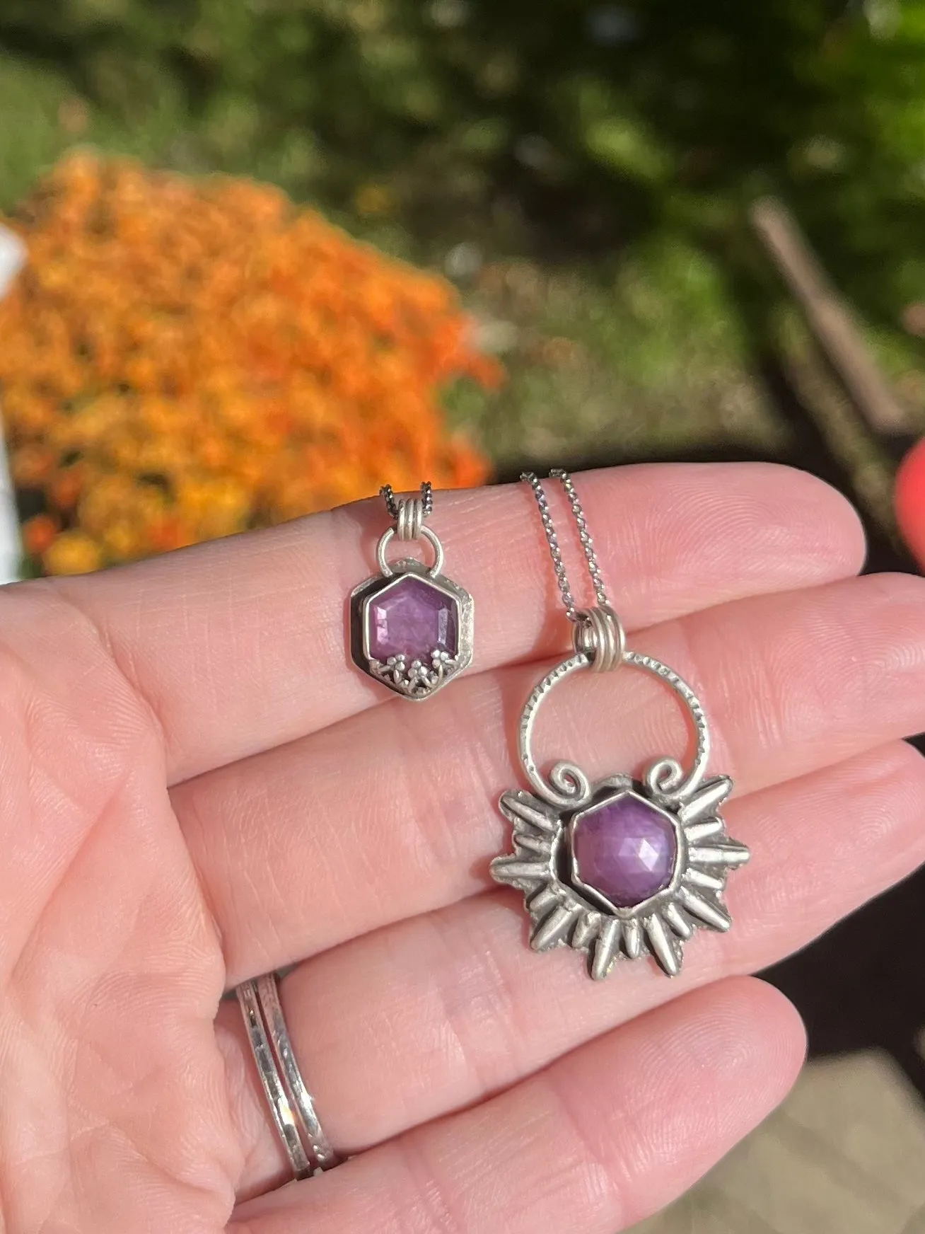 Purple Sapphire Hexagon Pendant
