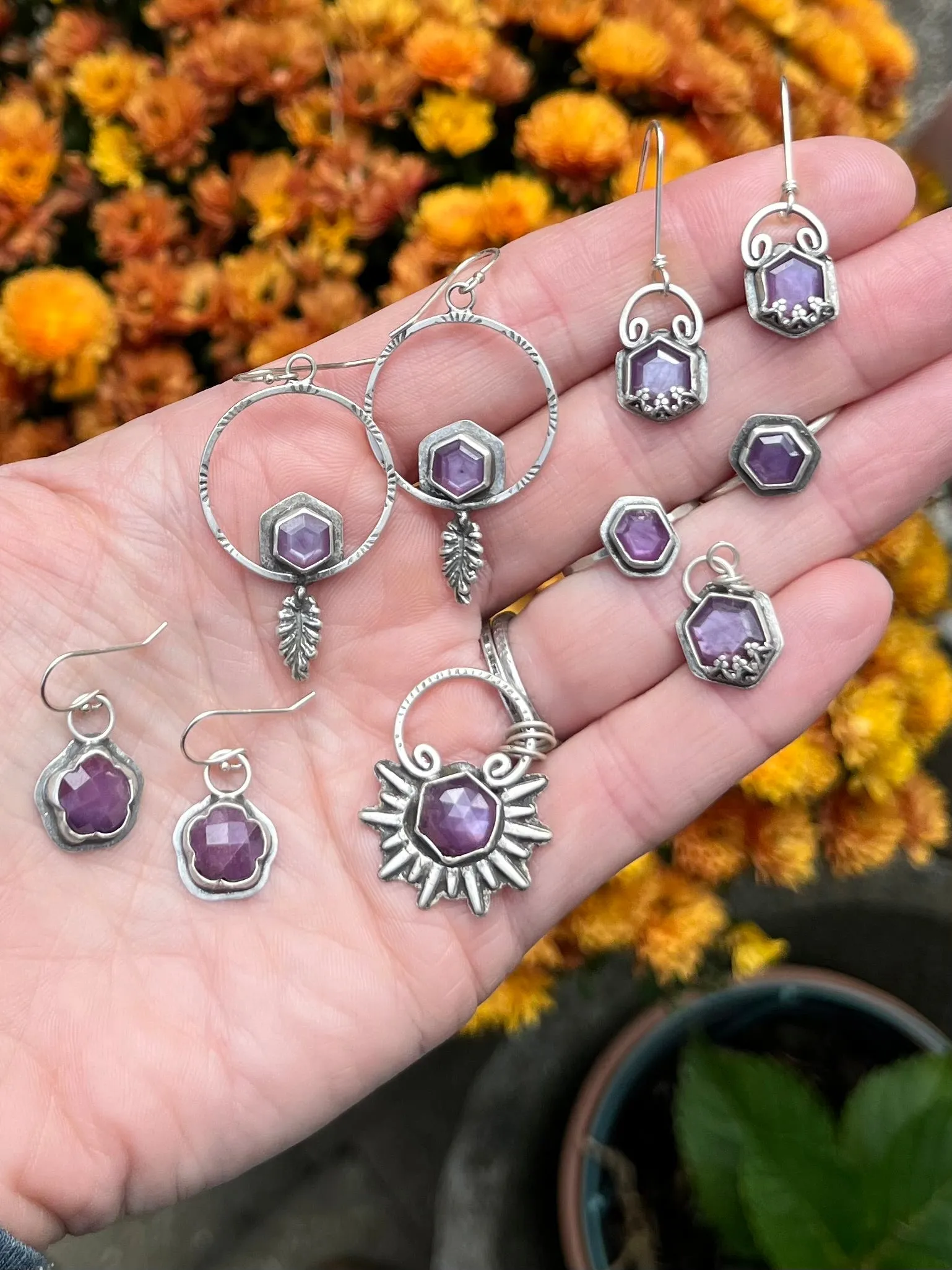 Purple Sapphire Hexagon Pendant