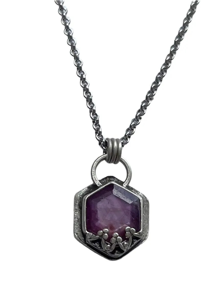 Purple Sapphire Hexagon Pendant